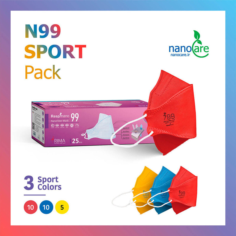 ماسک تنفسی ریما مدل سه بعدی N99 نانو کد Sport-F99 بسته 25 عددی