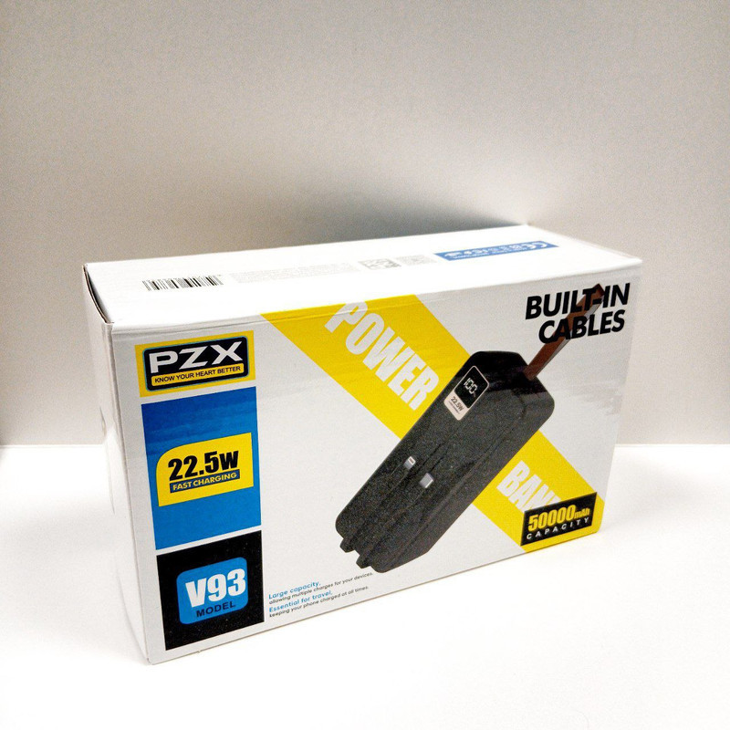 پاوربانک پی زد ایکس مدل V93 Fast Charge PD 22.5W ظرفیت 50000 میلی آمپر ساعت