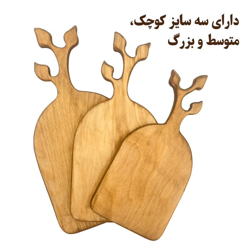 تخته سرو چوبی سه‌تکه مدل TS21 با استند نگهدارنده، ساخته شده از چوب وارداتی مقاوم به رطوبت، پوشش صددرصد گیاهی، قابل شست‌وشو با دست، مناسب سرو فینگر فود، میوه، شیرینی و غذاهای فست‌فودی، کاربرد خانگی و حرفه‌ای
