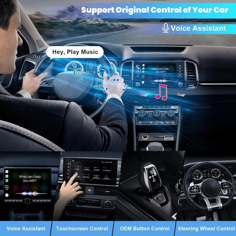 کارپلی و اندروید اتو مدل Wireless P7794 CarplayAndroid Auto به همراه مبدل USB به USB-C