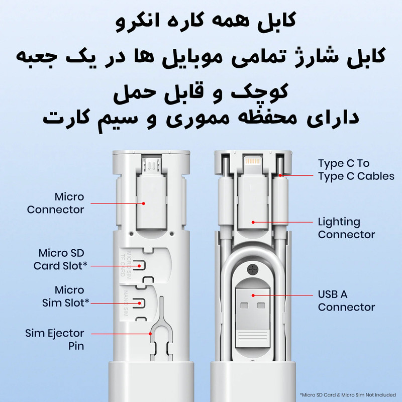 کابل تبدیل USB-CUSB به LightningUSB-CMicro USB انکرو مدل A8890 طول 0.3 متر