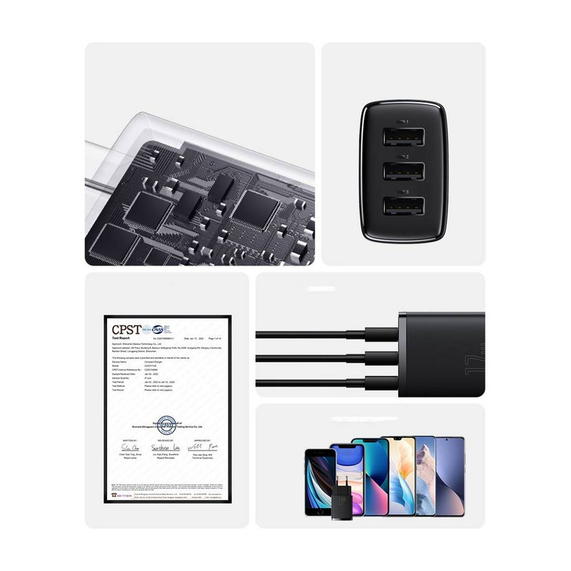 شارژر دیواری باسئوس مدل Compact Charger 3port