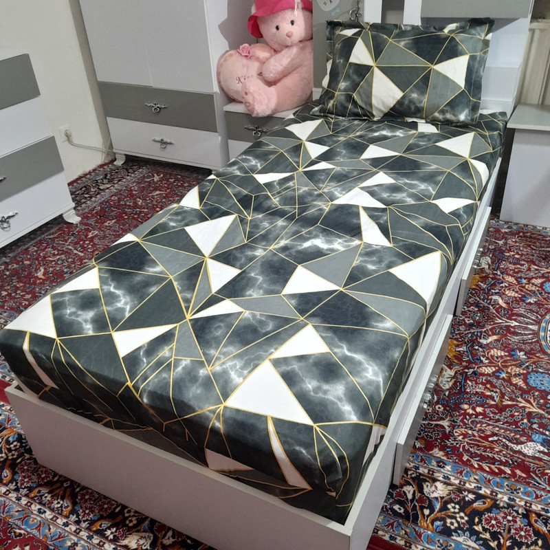 سرویس ملحفه مدل ni04057 طرح ماربل هندسی کد 120 یک نفره دو تکه