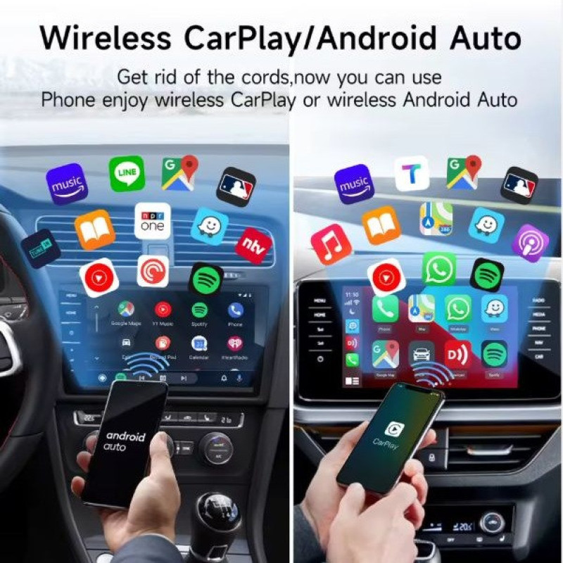 کارپلی و اندروید اتو مدل Wireless P9593 CarplayAndroid Auto به همراه مبدل USB به USB-C