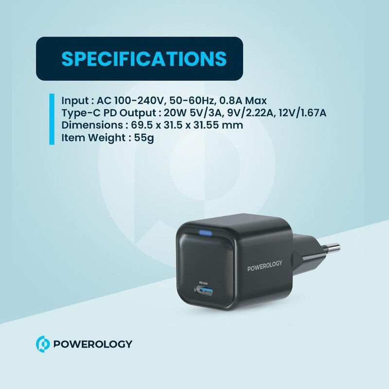 شارژر دیواری 20 وات پاورولوجی مدل Ultra-Compact Gan