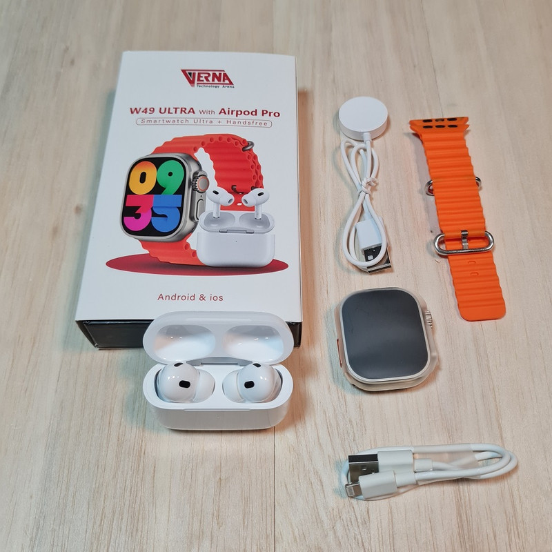 ساعت هوشمند ورنا مدل W49 Ultra with airpod pro دارای قابلیت های کنترل موسیقی (Music Player)، قابلیت مکالمه از طریق بلوتوث، پشتیبانی از زبان فارسی در منو و سیستم‌عامل بند سیلیکون