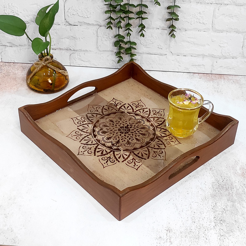 سینی چوبی رزینی طرح هزارنقش