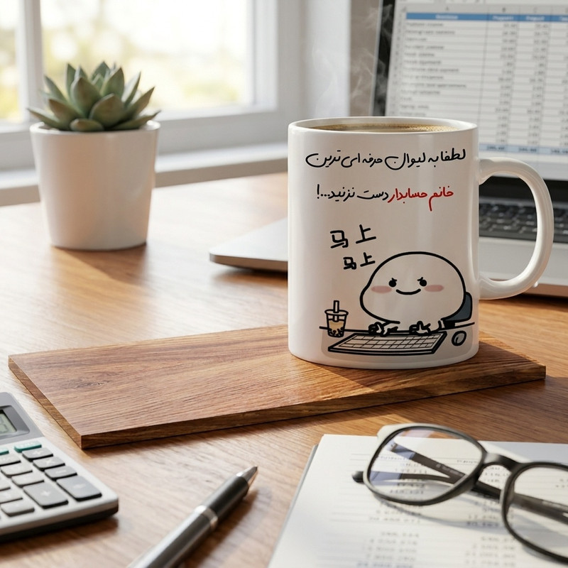 ماگ ال ایکس پی طرح کادوی خوب برای حسابدار خانم کد 116 به همراه زیر لیوانی