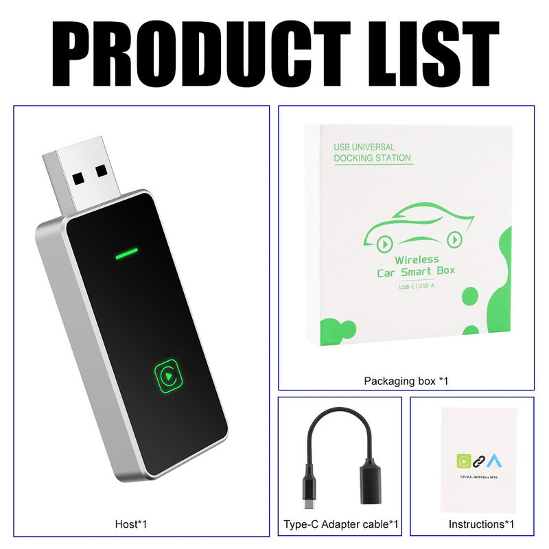 کارپلی و اندروید اتو مدل Wireless P7794 CarplayAndroid Auto به همراه مبدل USB به USB-C