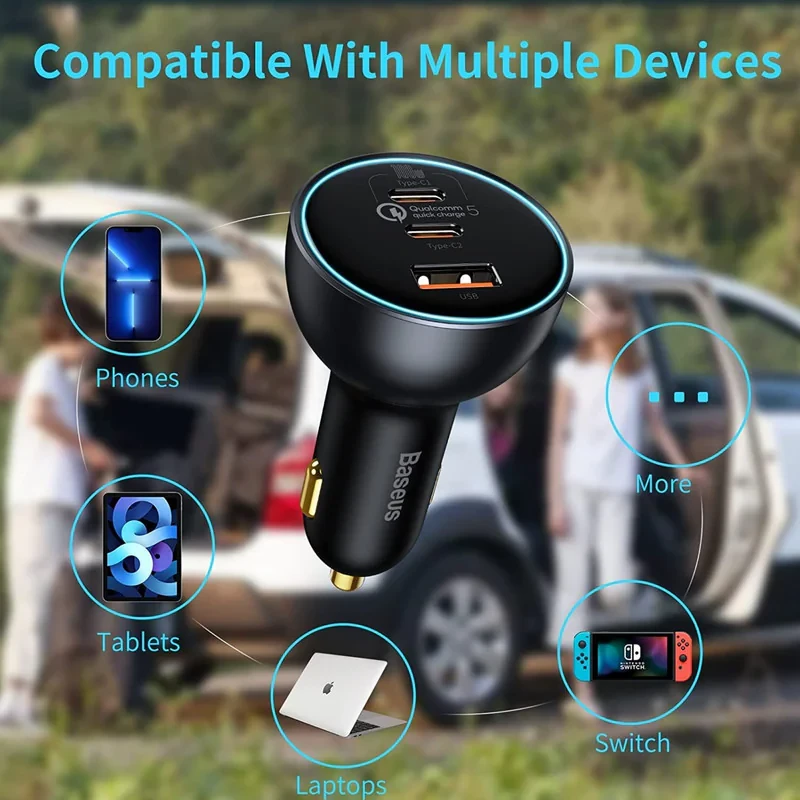 شارژر فندکی باسئوس مدل  CCZX-160CO 160W به همراه کابل تبدیل Usb-c