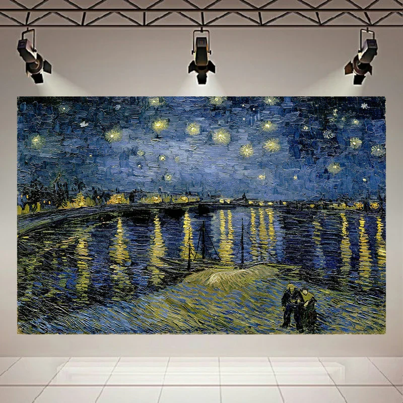 پوستر پارچه ای طرح نقاشی شب پرستاره در راون اثر ونسان ونگوگ کد AR30885