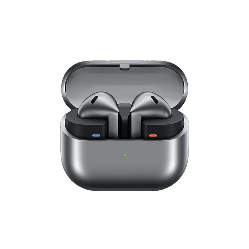 هدفون بلوتوثی سامسونگ مدل Galaxy Buds3 با نویز کنسلینگ فعال (ANC)، نویز کنسلینگ میکروفون (ENC)، درگاه شارژ USB Type-C، با قابلیت اتصال به چند دستگاه، دارای قابلیت صدای 360 درجه، Galaxy AI، میکروفون سه گانه، پشتیبانی از فرمان لمسی، ضد آب و گرد و غبار