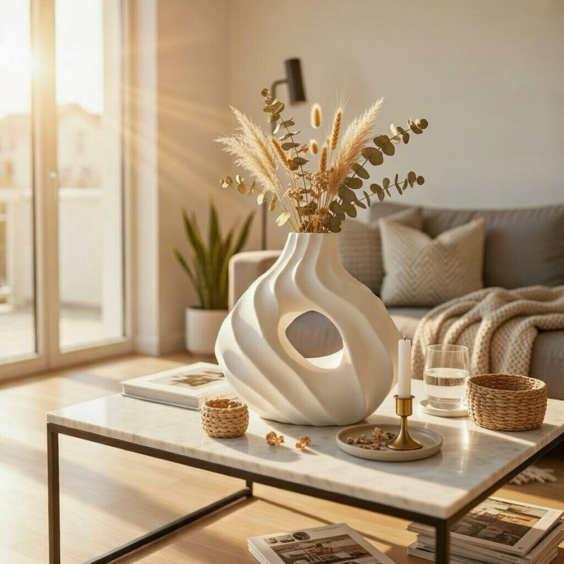 گلدان دکوری سفالی کروی رومیزی مدل Lana کد L1 مناسب گل‌های آپارتمانی برای گل خشک و تزئینی با ابعاد 19x25x19 سانتی‌متر و وزن 200 گرم