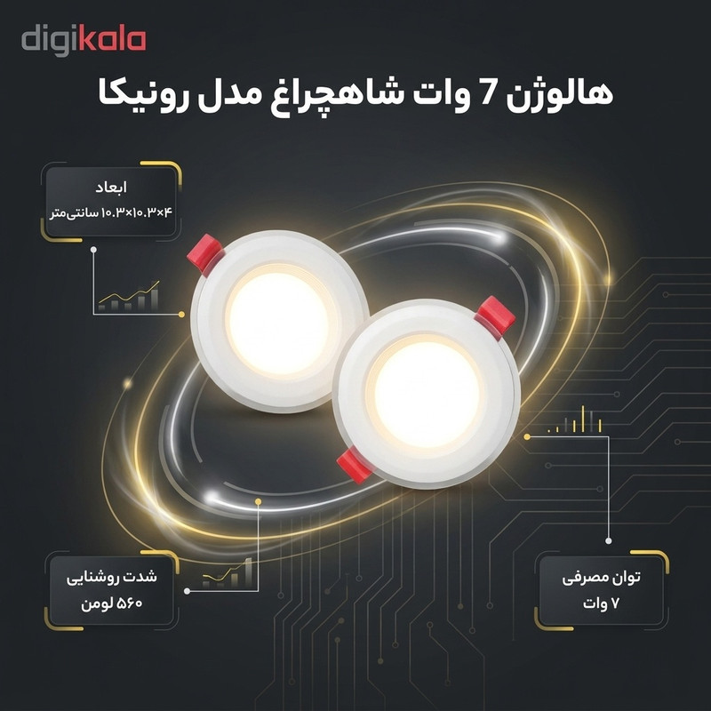 هالوژن 7 وات شاهچراغ مدل رونیکا بسته دو عددی