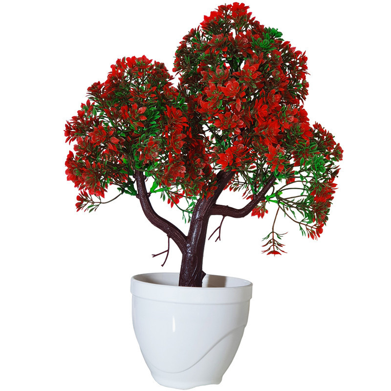 گلدان پلاستیکی به همراه گل مصنوعی مدل بنسای ابعاد 35x23x11 سانتی‌متر وزن 650 گرم کد 01