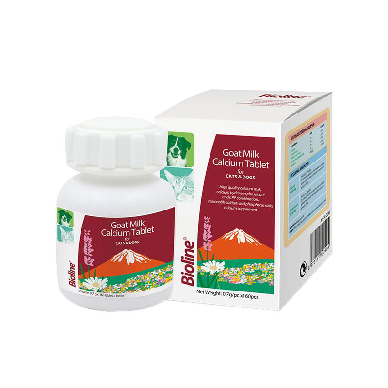 مکمل کلسیم سگ و گربه بایولاین مدل Goat Milk بسته 160 عددی