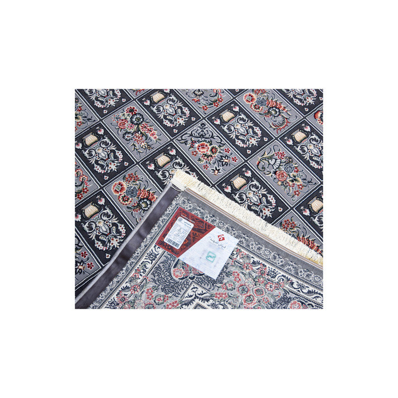 فرش ماشینی 700 شانه سهند زمینه نقره‌ای حاشیه طوسی مدل VT01.XI