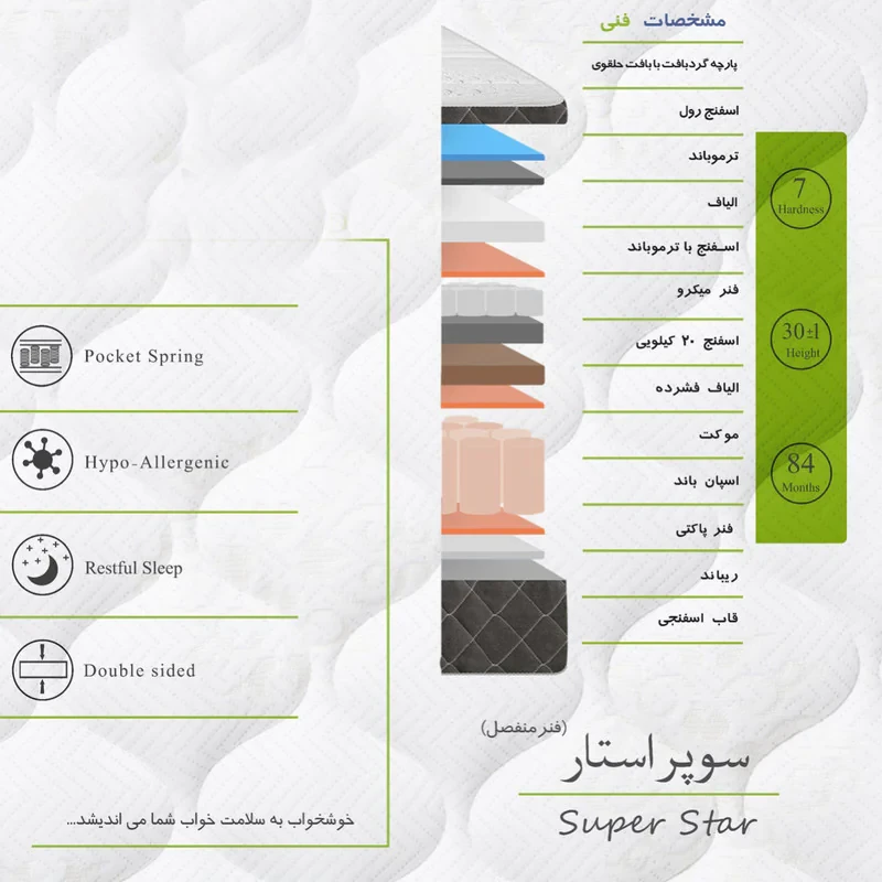 تشک طبی فنری خوشخواب مدل سوپراستار دونفره سایز 160x200 سانتی متر