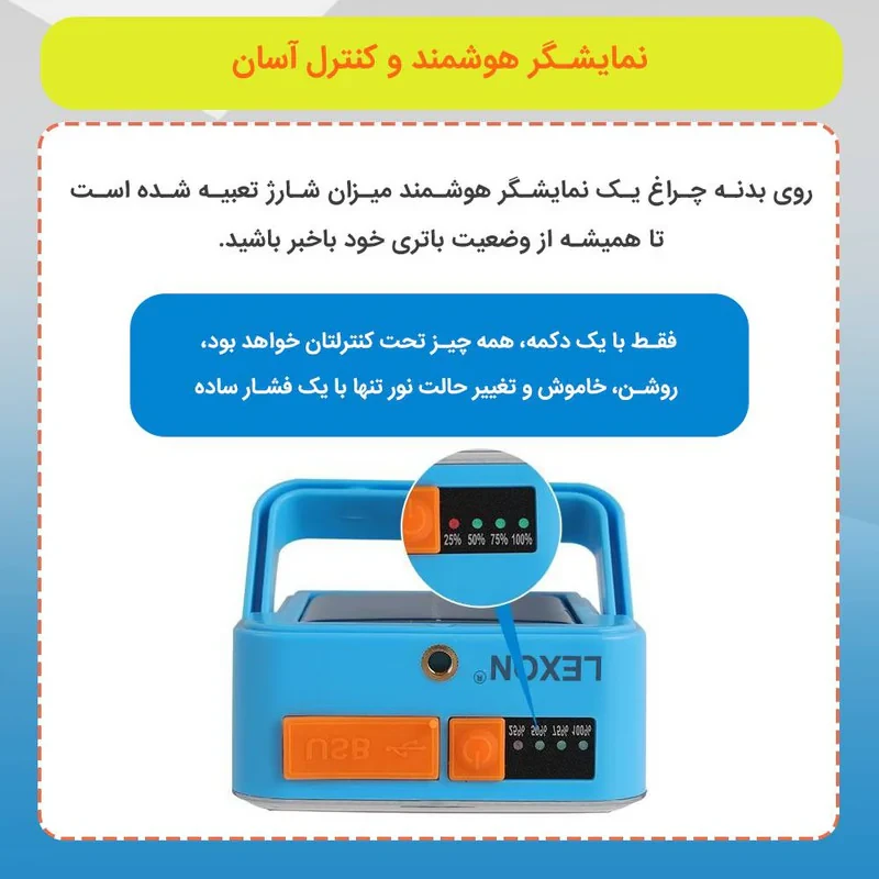 پروژکتور خورشیدی لکسون مدل شارژی با نور چند حالته