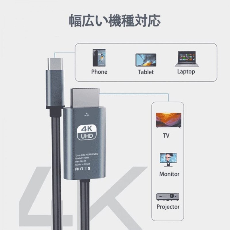 کابل تبدیل HDMI به USB-C هارمن مدل TH001 به طول 2 متر