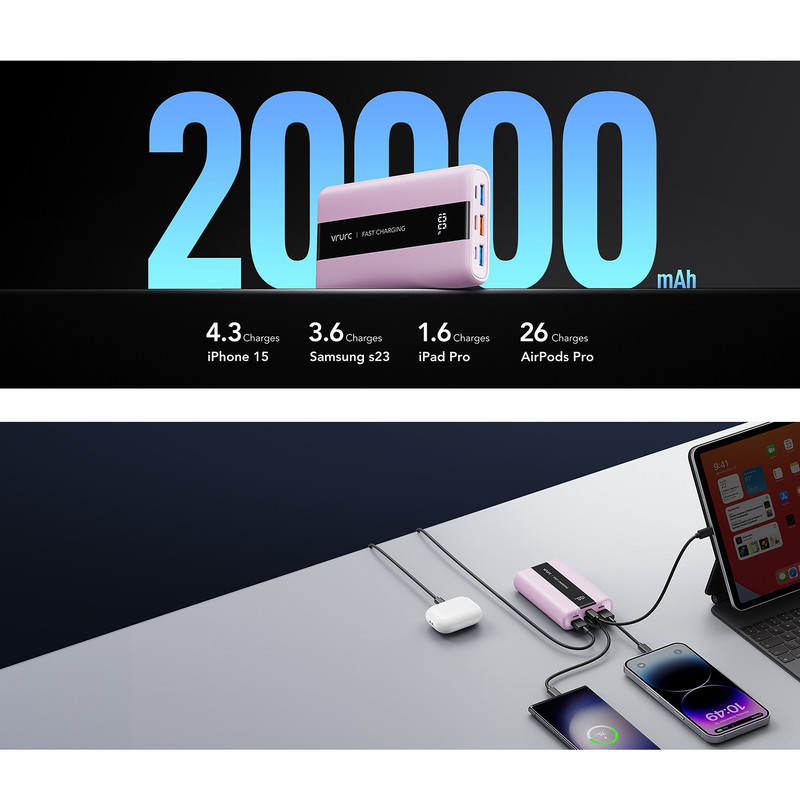 پاوربانک وراوریس مدل T2055 ظرفیت 20000 میلی آمپر ساعت