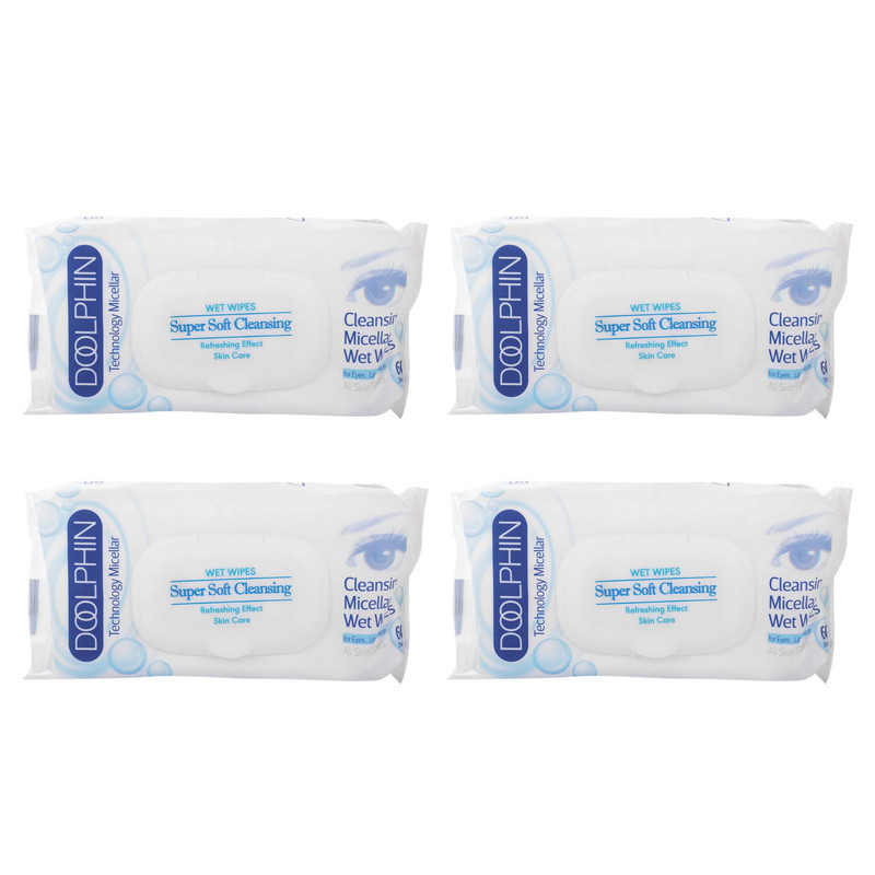 دستمال مرطوب دلفین مدل Skin Care مجموعه 4 عددی