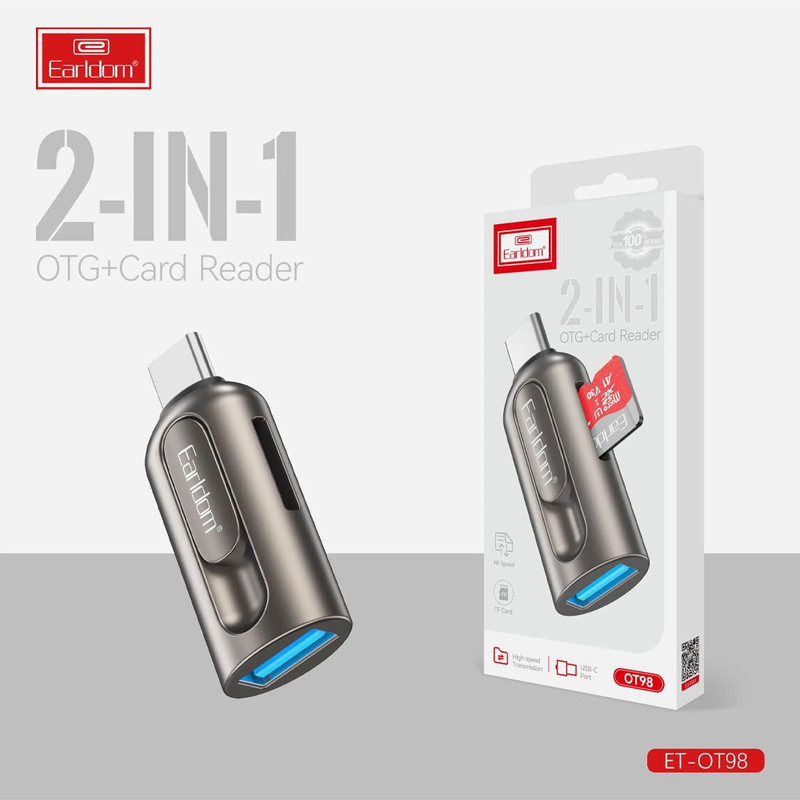 مبدل OTG USB به USB-C و کارتخوان ارلدام مدل OT98