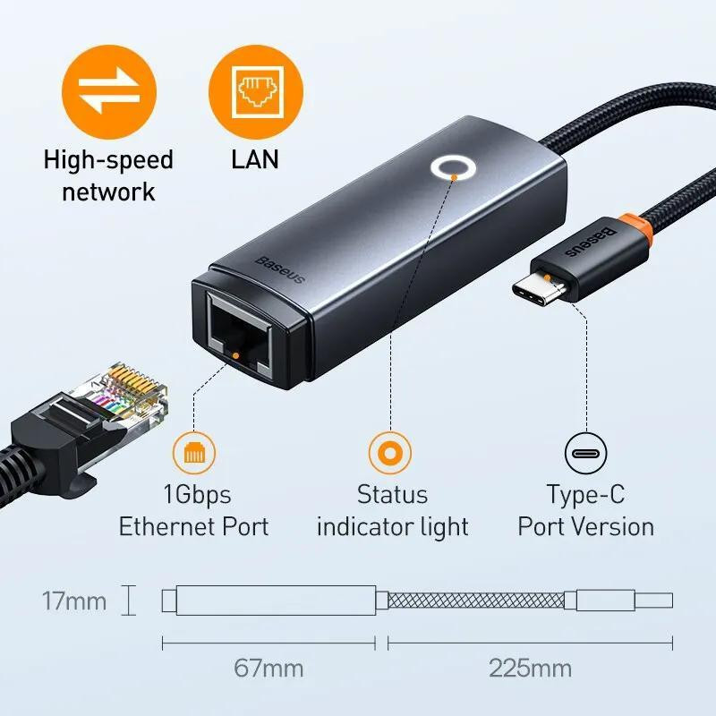 مبدل usb-c به LAN باسئوس مدل WKQX000301