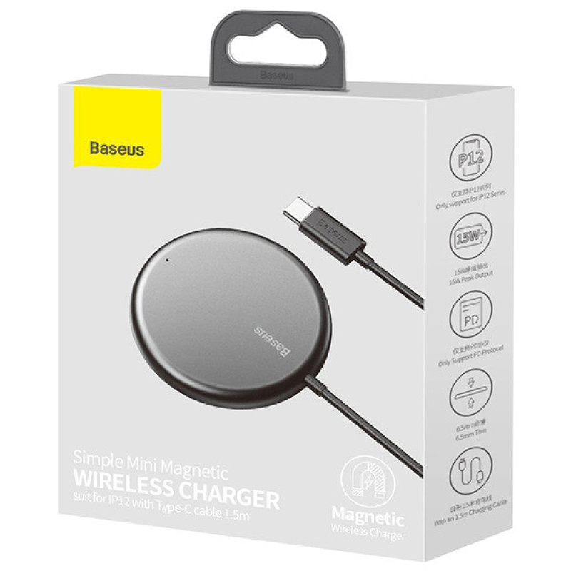 شارژر بی سیم باسئوس مدل Simple Mini Magnetic Wireless Charger WX01-JKF