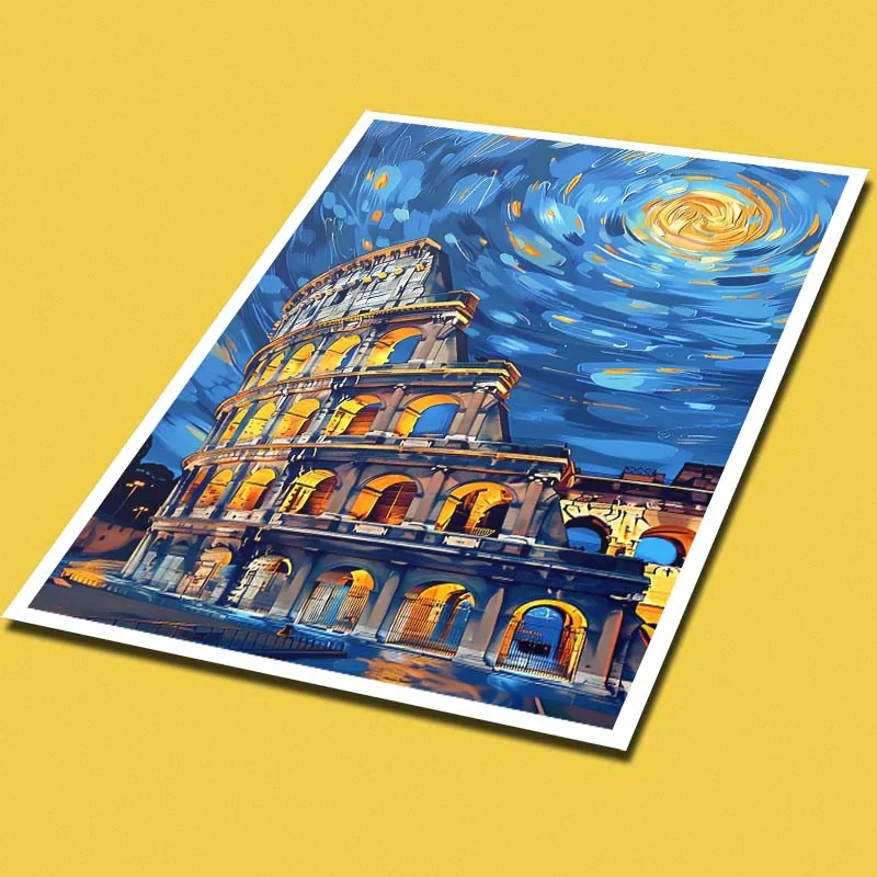 پوستر کارنيکا طرح شب پرستاره فانتزی ون‌گوگ Fantasy Starry Night Van Gogh کد 95216 مجموعه 8 عددی