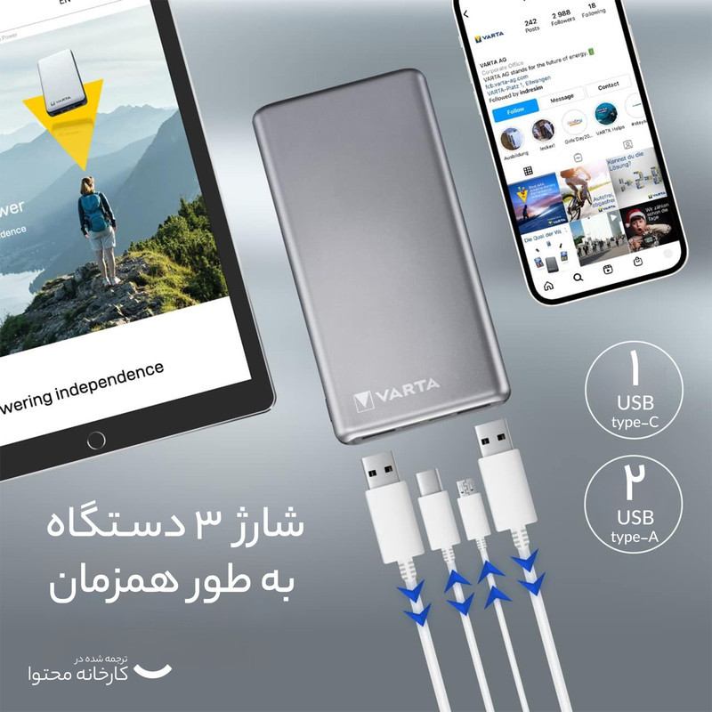 پاور بانک وارتا مدل FAST ENERGY ظرفیت 10000 میلی امپر ساعت