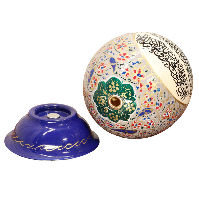 تخم شترمرغ تزیینی صنایع دستی فاخر مدل مگنت دار طرح آیه شریفه و إن یکاد کد Gray1913