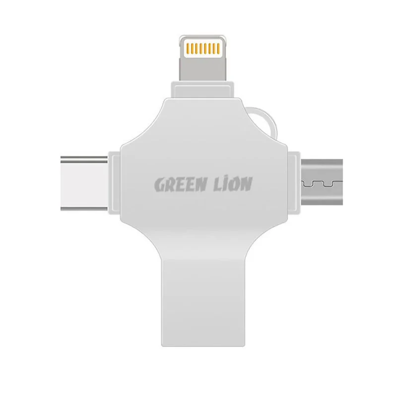 فلش مموری گرین لاین مدل FD-4 IN 1 ظرفیت 64 گیگابایت با رابط microUSB، USB، USB Type-C، لایتنینگ
