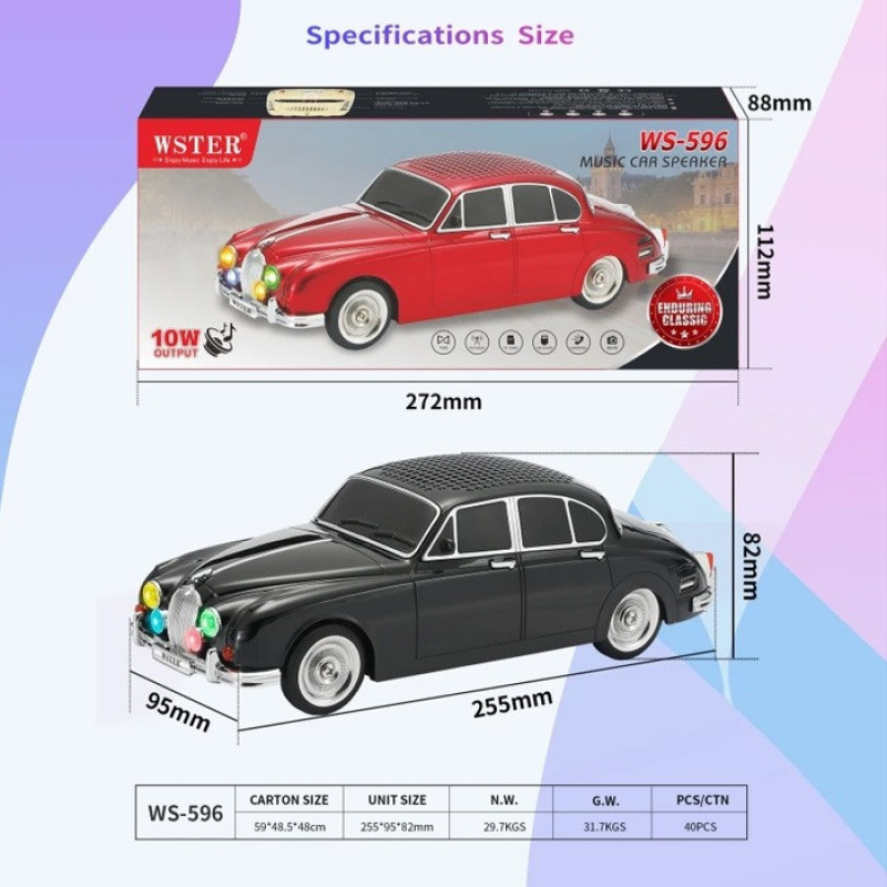 اسپیکر بلوتوثی قابل حمل وستر مدل WS-596 طرح ماشین کلاسیک