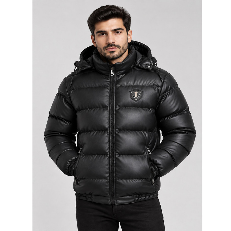 کاپشن کوتاه مردانه چرم مصنوعی با زیپ مدل Da-Km-Gh-Ch-2026-1001