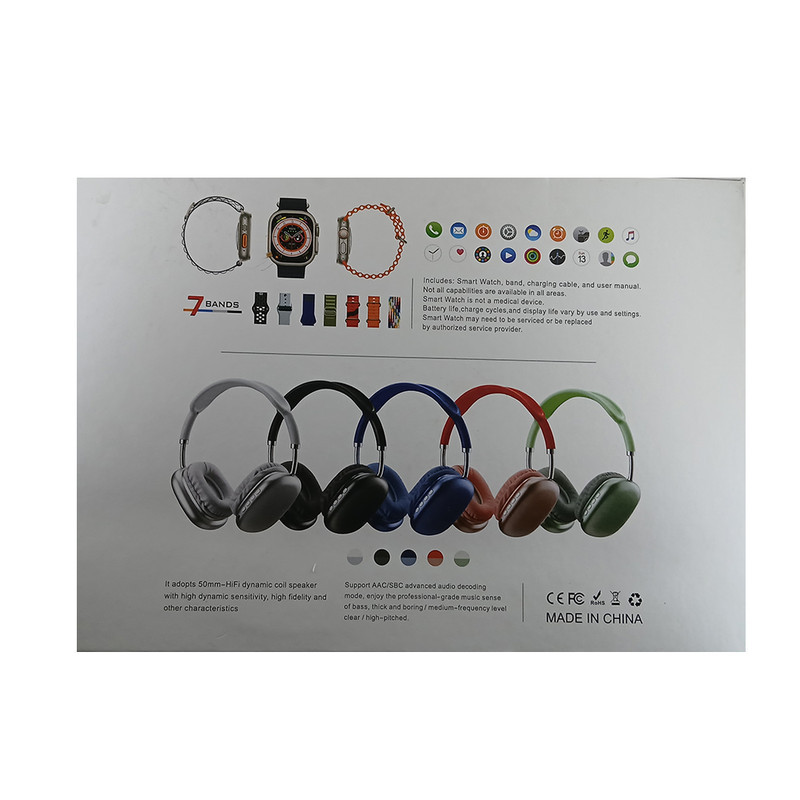 ساعت هوشمند مدل P9 Ultra2 pack با قابلیت کنترل موسیقی بند سیلیکونی به همراه هدفون