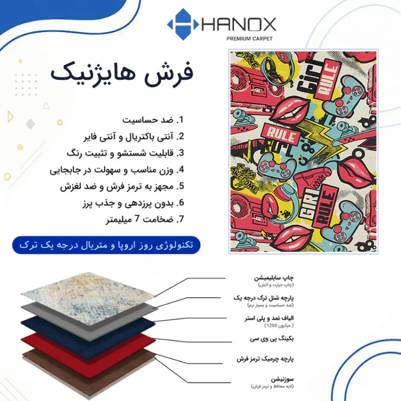 فرش ماشینی 1000 شانه زمینه صورتی حاشیه آبی هانوکس مدل کودک کد HAK.806.01