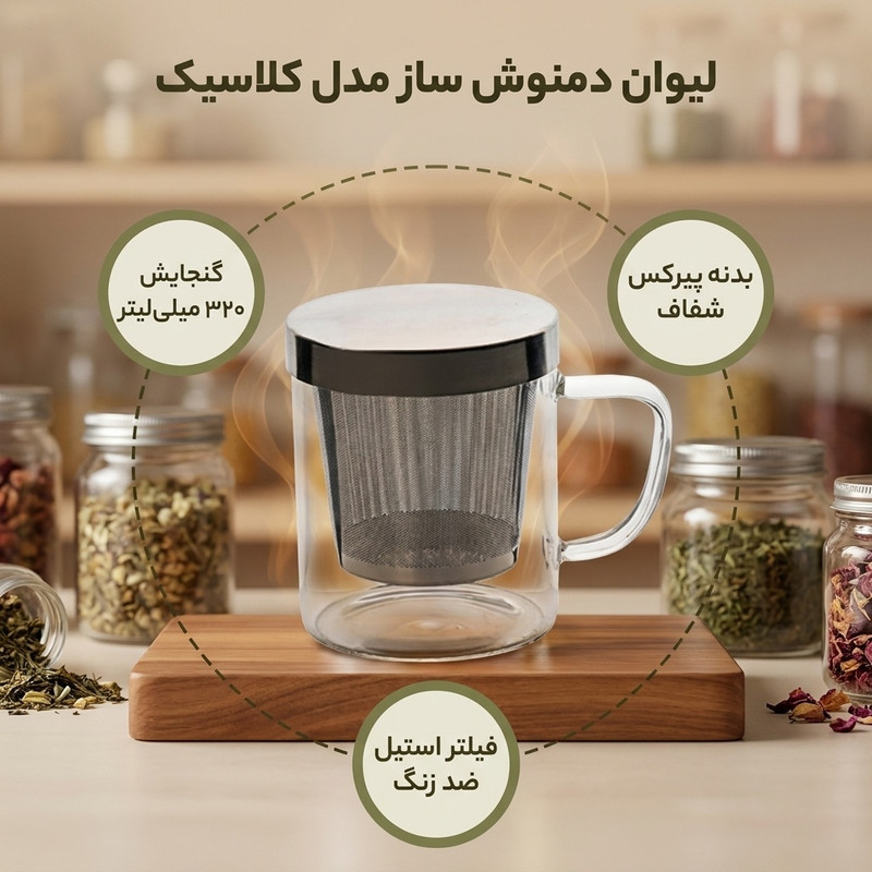 لیوان دمنوش ساز مدل کلاسیک
