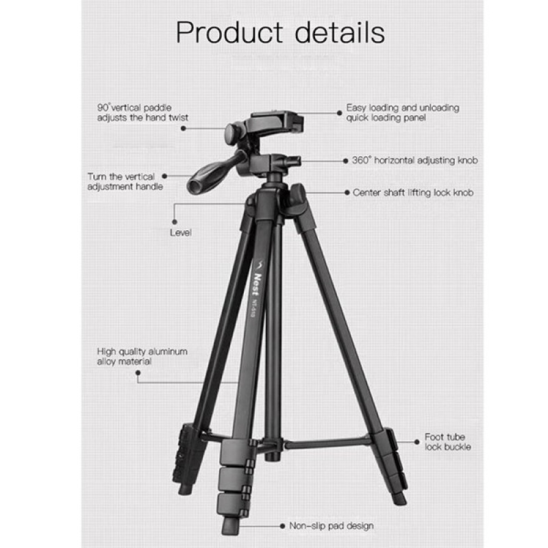 سه پایه دوربین نست مدل NT-510 به همراه گیره نگهدارنده موبایل