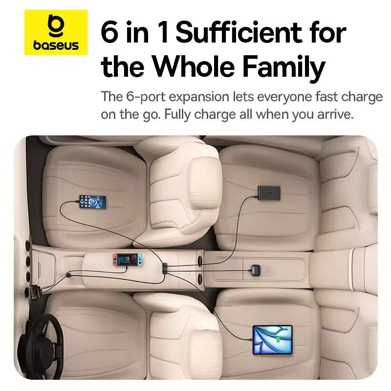 شارژر فندکی 110 وات 6 پورت بیسوس مدل BackseatPal L1