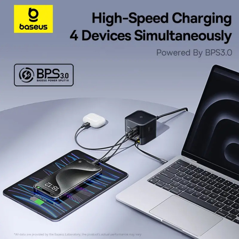 شارژر رومیزی 100 وات 3 پورت بیسوس مدل  100W Super GaN  به همراه کابل  USB-C