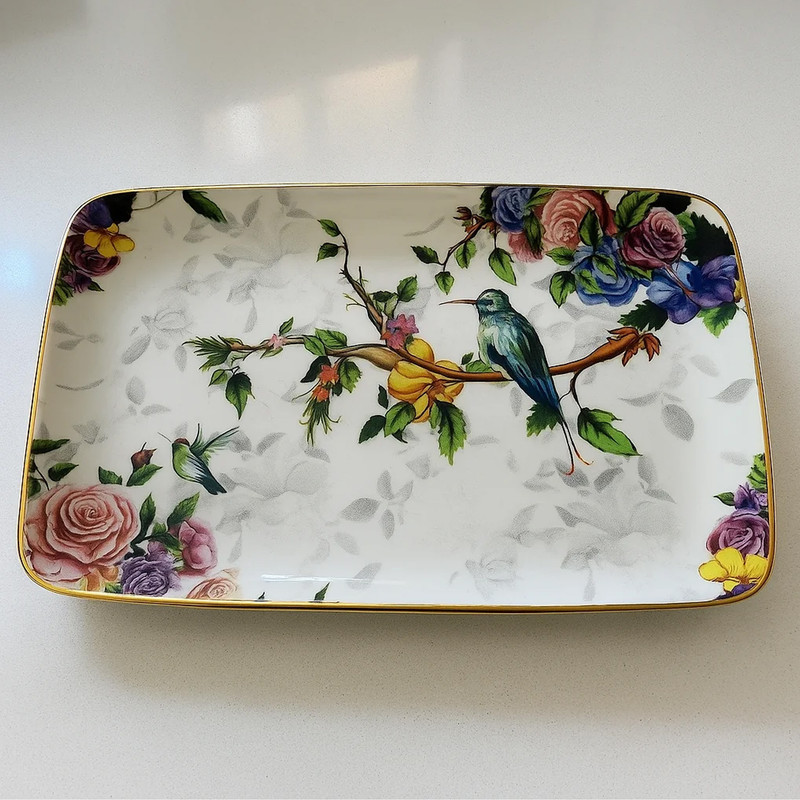 سینی بدون دسته گونول مدل گل و پرنده سایز 33X21 سانتی متر