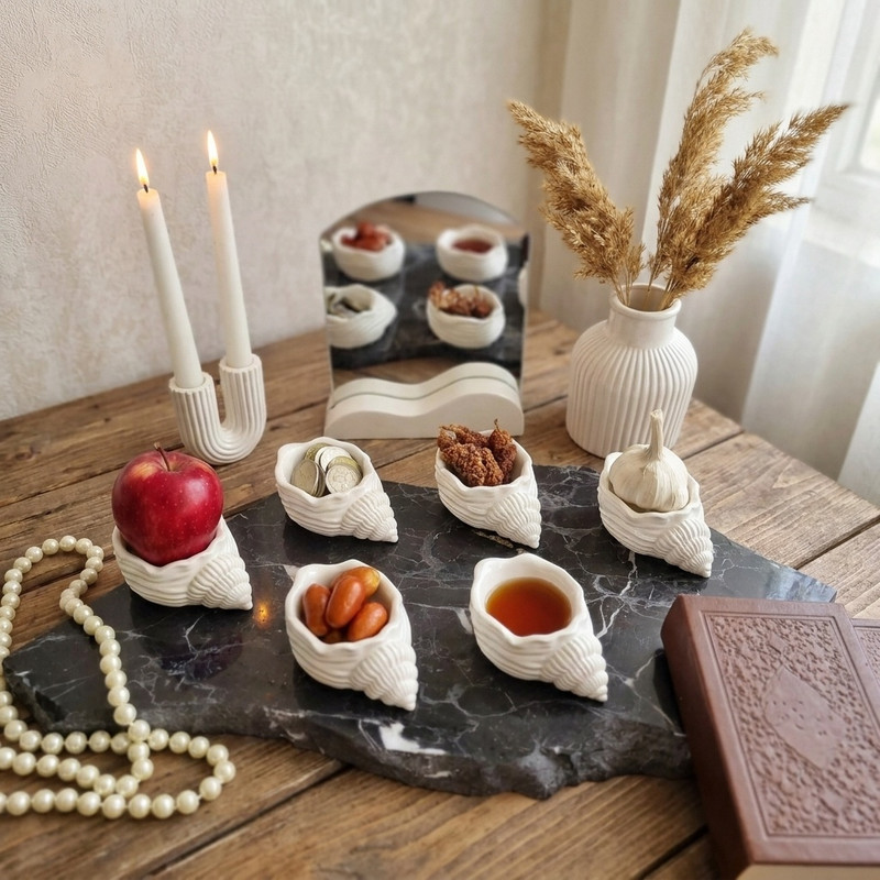 مجموعه ظروف هفت سین 9 پارچه مدل صدف گوش ماهی