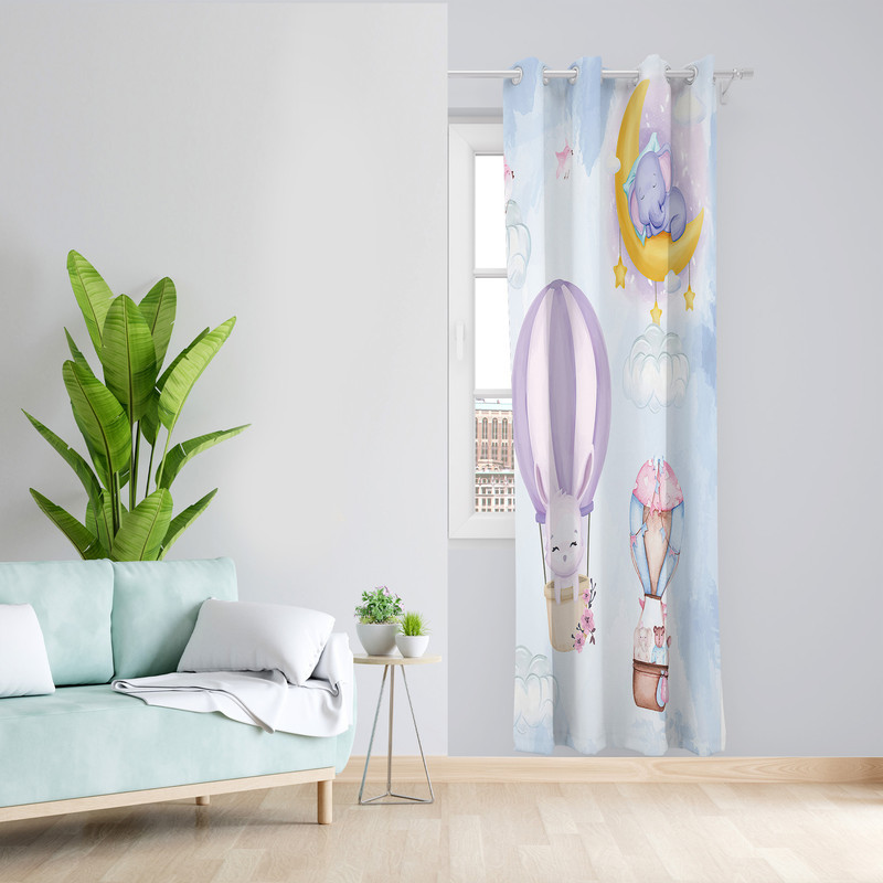 پرده طرح کودک بالن مدل مخمل پانچی کد 2547 z سایز 140x200 سانتی متر