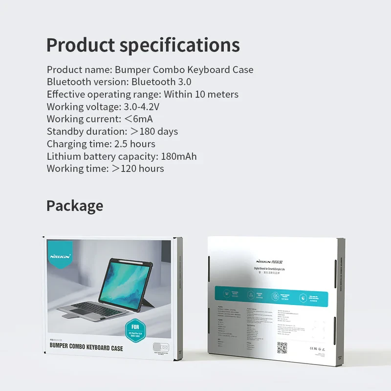 کیف کلاسوری کیبورد دار نیلکین مدل Bumper Combo مناسب برای تبلت اپل iPad Pro 12.9 2022 iPad Pro 12.9 2021 iPad Pro 12.9 2020
