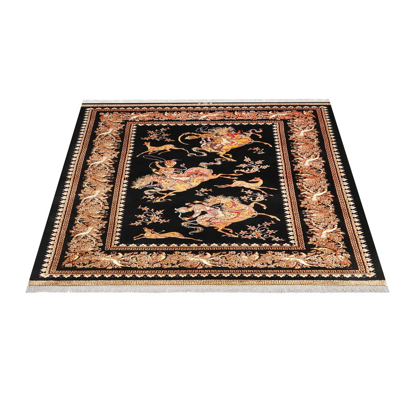 فرش ماشینی زانیس مدل سنتی طرح قم زمینه مشکی