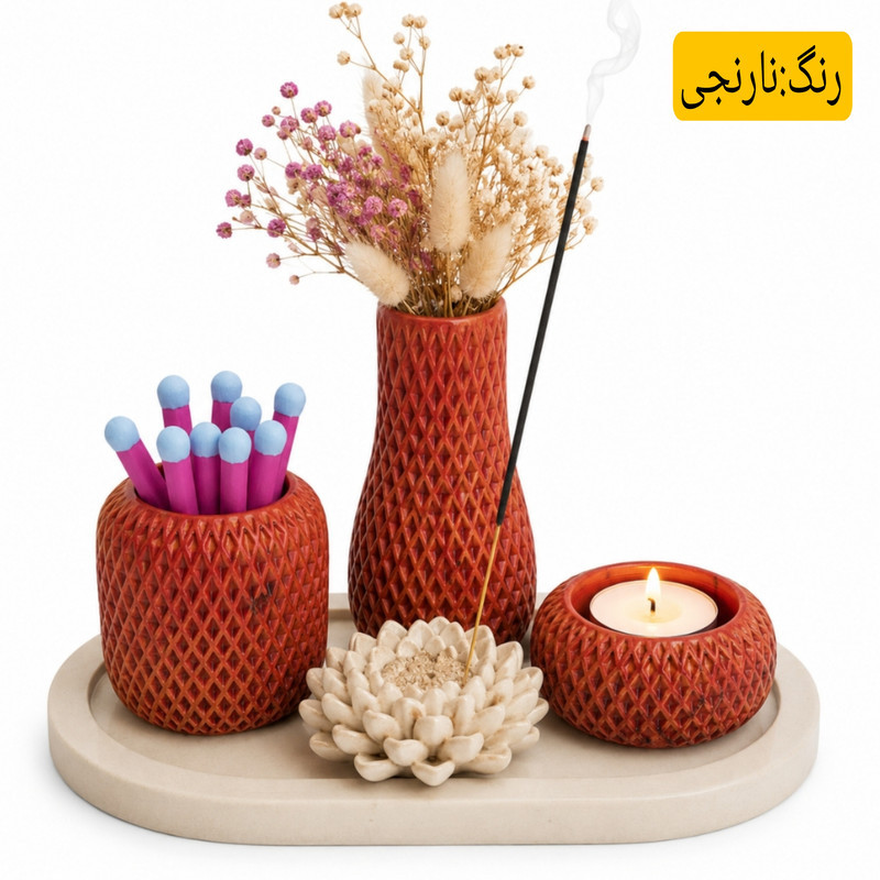 ست هدیه دکوری رومیزی مدل روژا مجموعه 5 عددی
