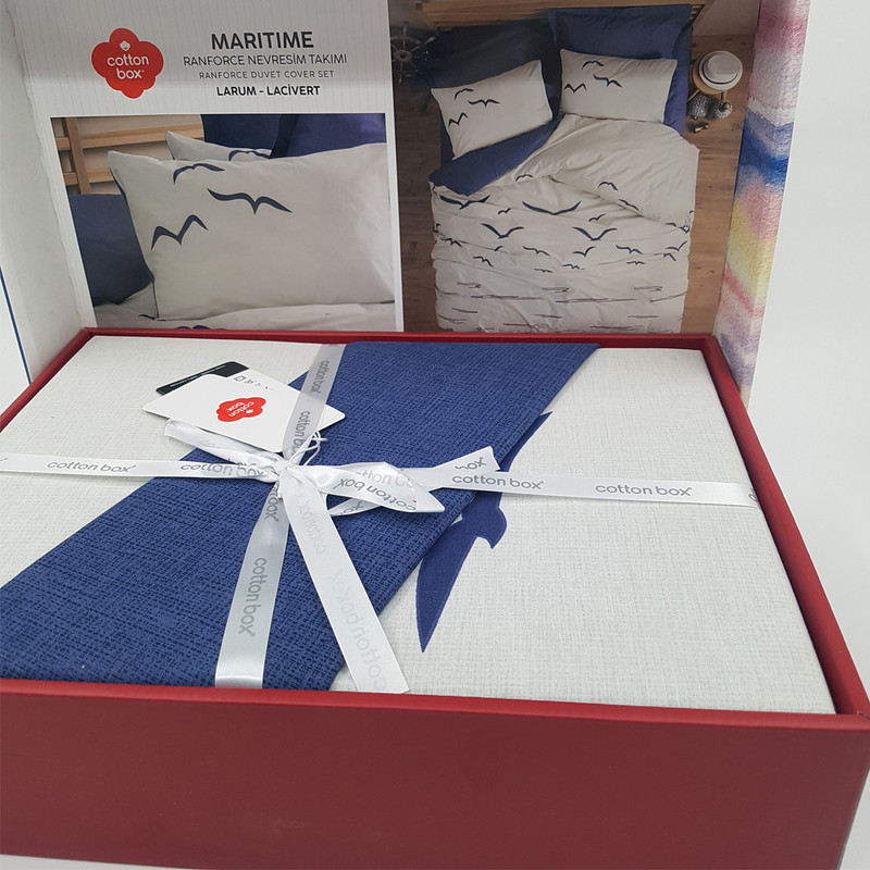 سرویس روتختی کاتن باکس مدل Maritime Larum Lacivert تک نفره 3 تکه