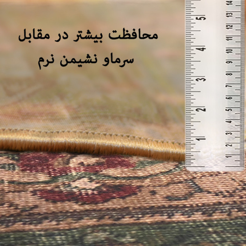 فرش ماشینی 1200 شانه فرش صرافیان زمینه سبز حاشیه کرم مدل آنا