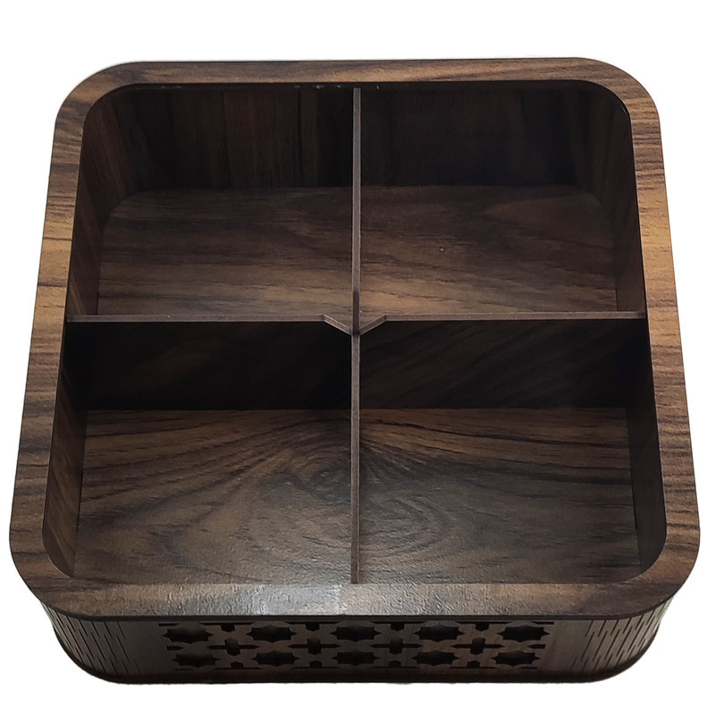 جعبه پذیرایی مدل LZ-1 با بدنه MDF و در پلکسی، مناسب نگهداری آجیل، دمنوش و شکلات، مقاوم در برابر نفوذ گرد و غبار